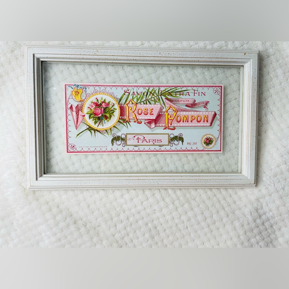 Vintage Wall Art/Perfume Label “Rose Pompon”